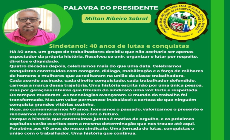 Sindetanol completa 40 anos de lutas e conquistas