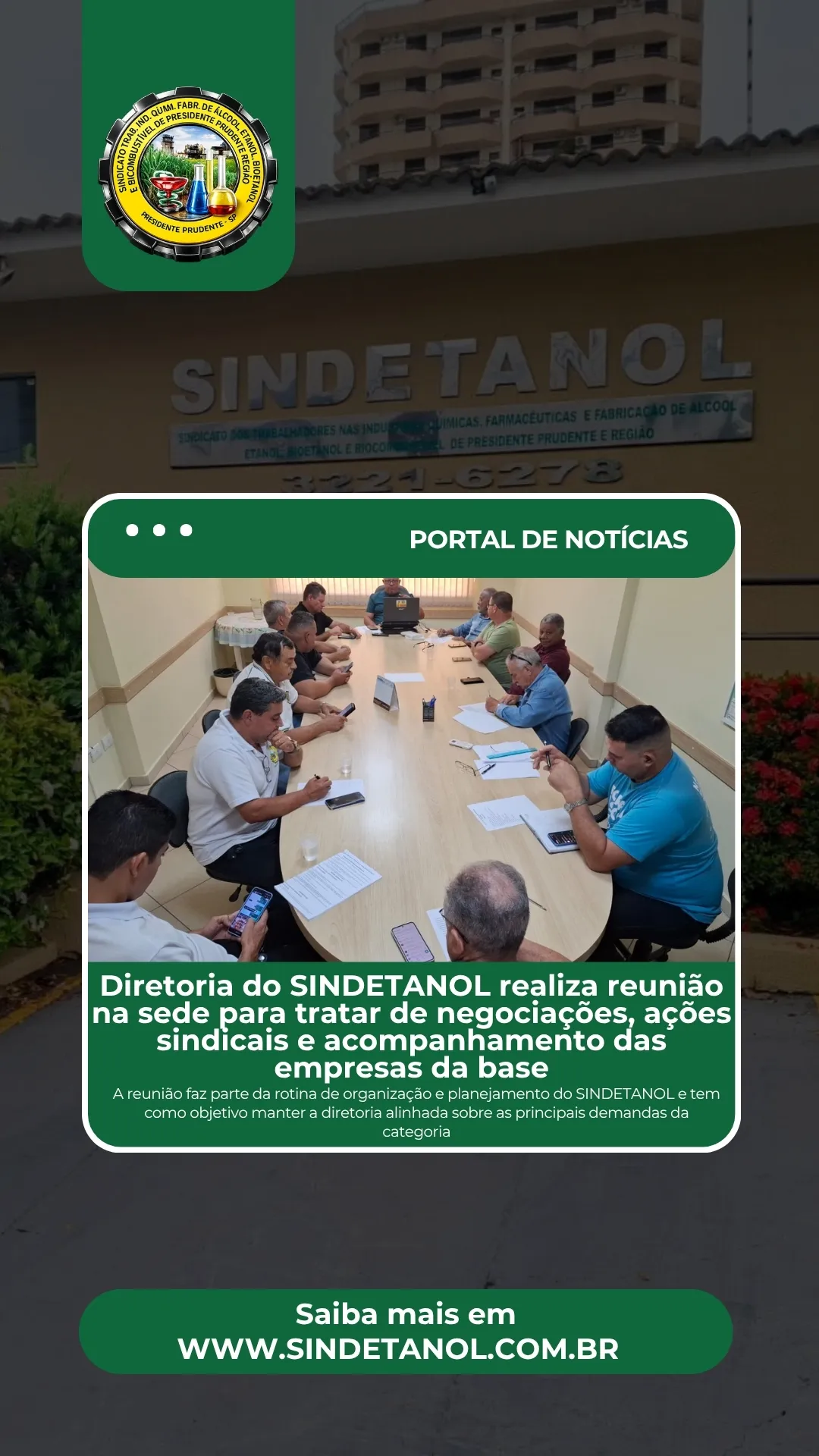 Diretoria do SINDETANOL realiza reunião na sede para tratar de negociações, ações sindicais e acompanhamento das empresas da base