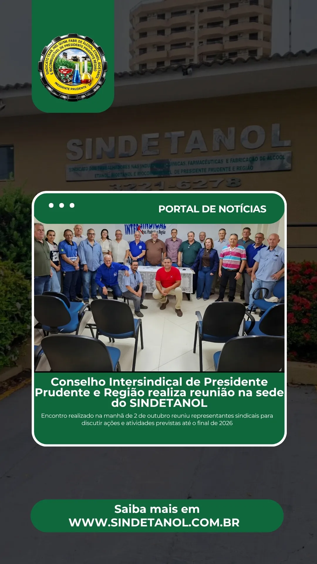 Conselho Intersindical de Presidente Prudente e Região realiza reunião na sede do SINDETANOL